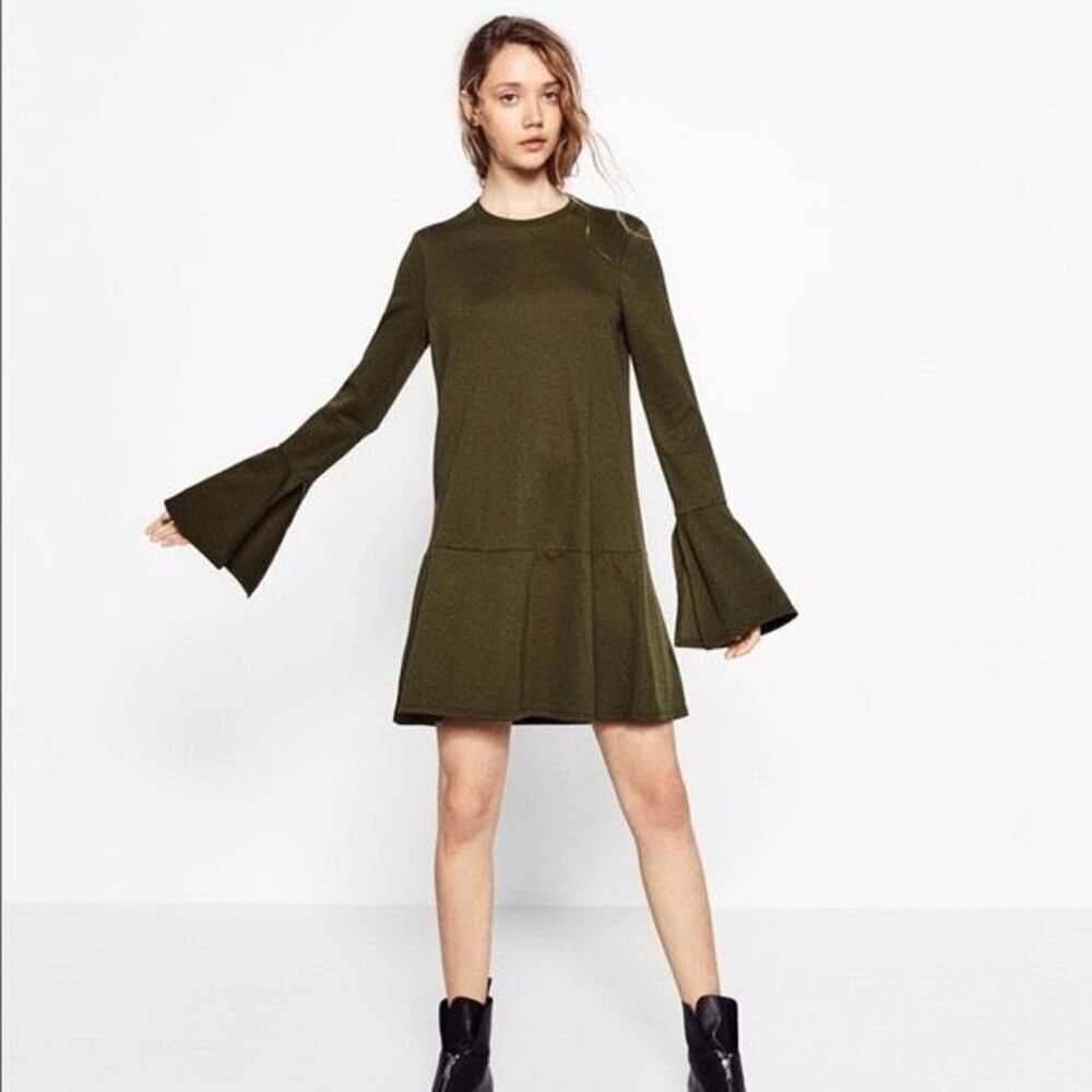 Zara Olive Green Pullover Long Sleeve Dress SZ L